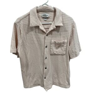 Industry Mens Pink Textured Camp Shirt Short Sleeve Button Up‎ Casual Large